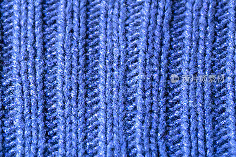 蓝色罗纹或缆线针编织毛织背景