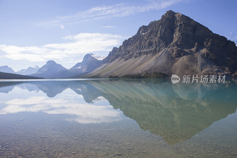 山峰在平静的湖面上的完美倒影