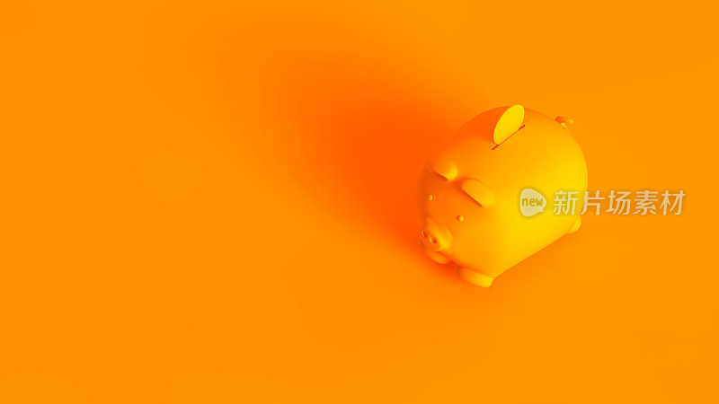 扑满。概念立体图像的3d渲染储蓄罐，充分色调在橙色。