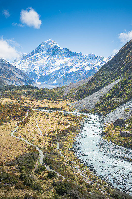 新西兰风景优美的库克山在夏季以新西兰南岛的自然景观为背景