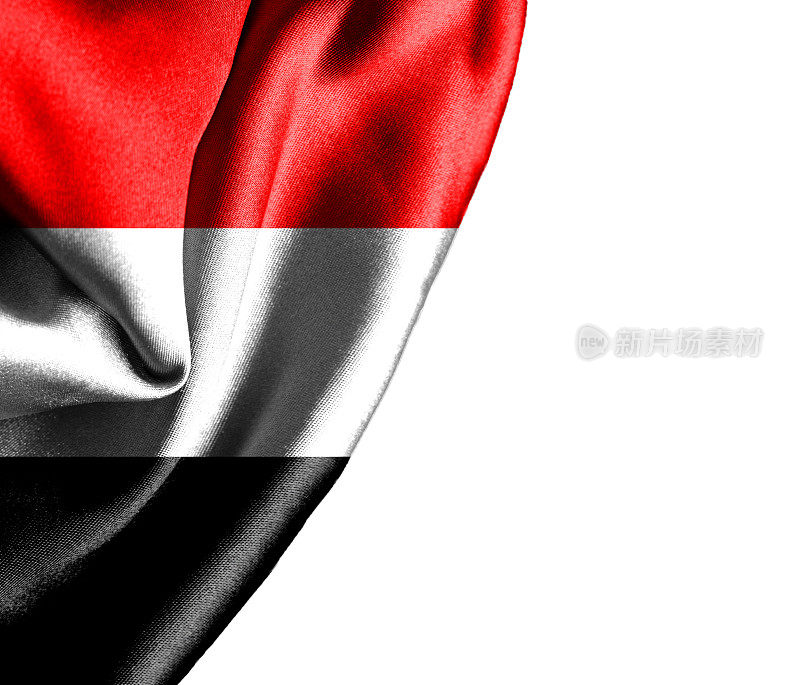 也门挥舞着光滑的旗帜，孤立在白色背景上