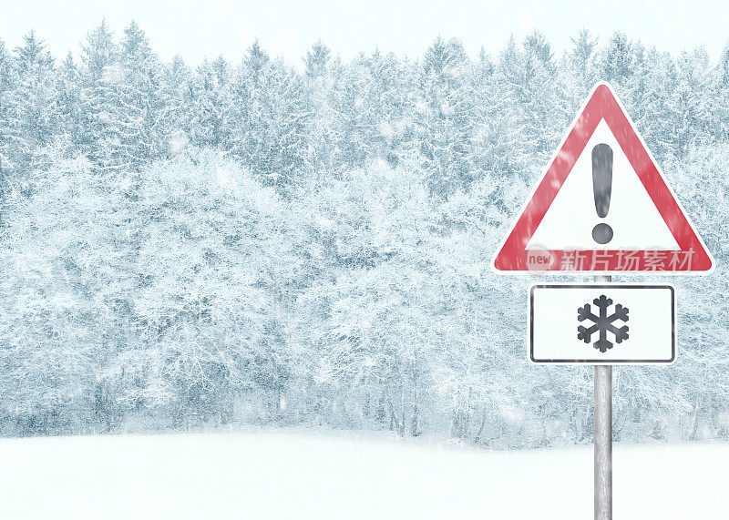 冬季背景-雪景与警告标志