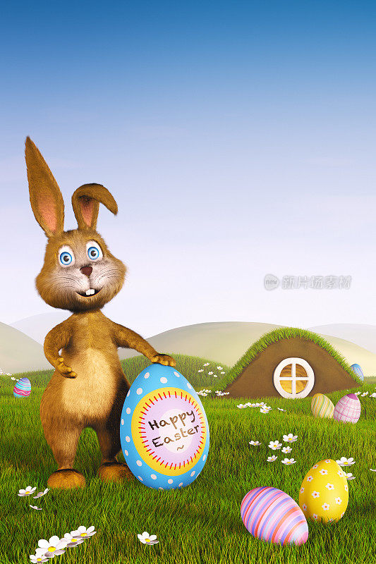 复活节兔子拿着一个蛋