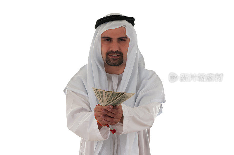 年轻的阿拉伯商人拿着钱