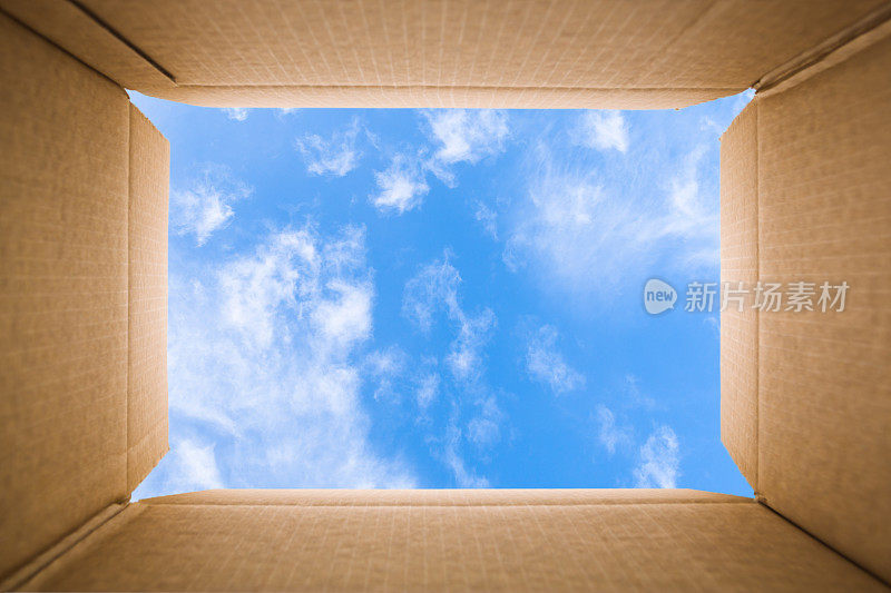 从纸板箱里看到的蓝天