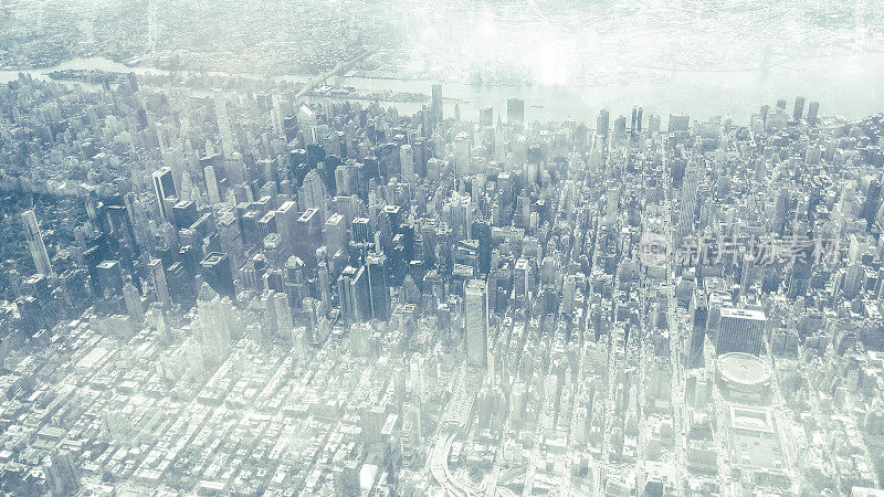曼哈顿纽约市鸟瞰图城市景观摩天大楼鸟瞰图