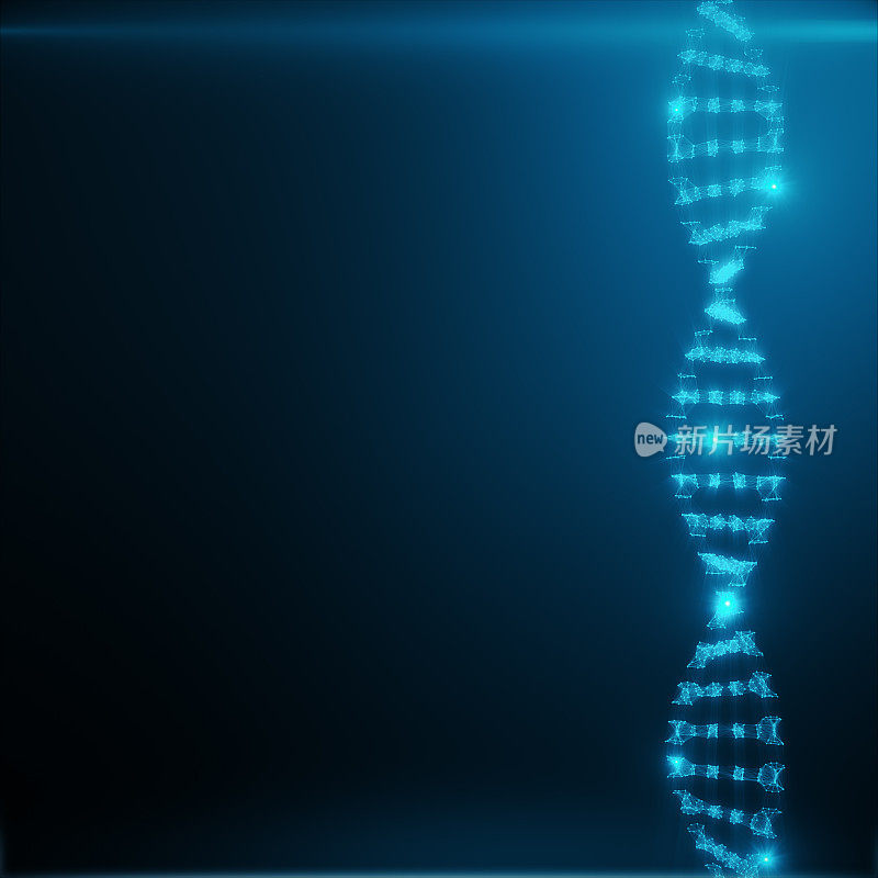 多边形DNA概念由蓝点和线组成。数字插图DNA结构。DNA分子结构，3D渲染