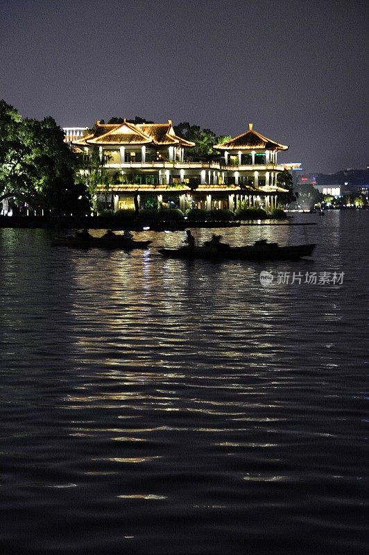 西湖夜景，杭州，浙江省，中国