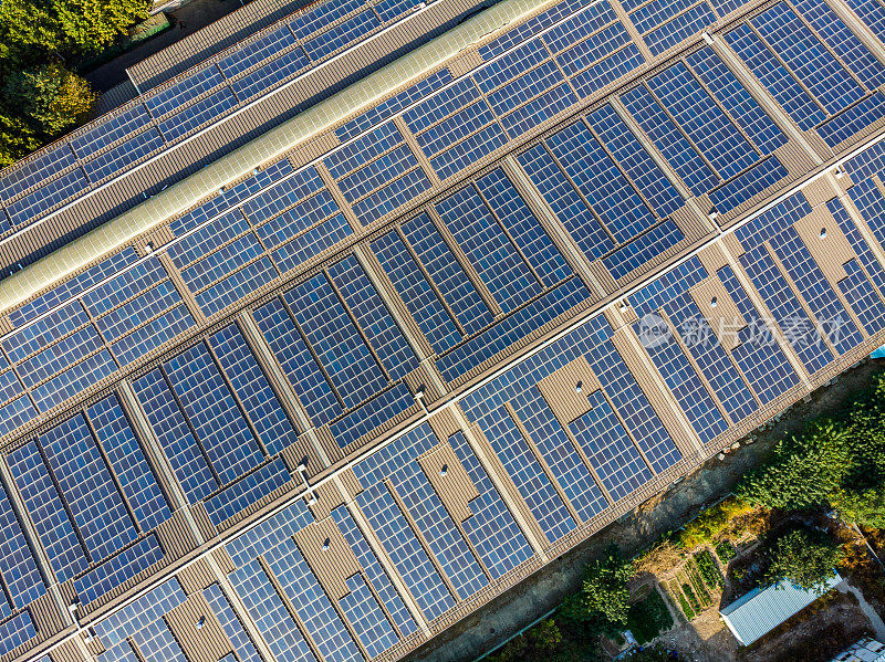 太阳能电池板，可再生能源产业俯视图