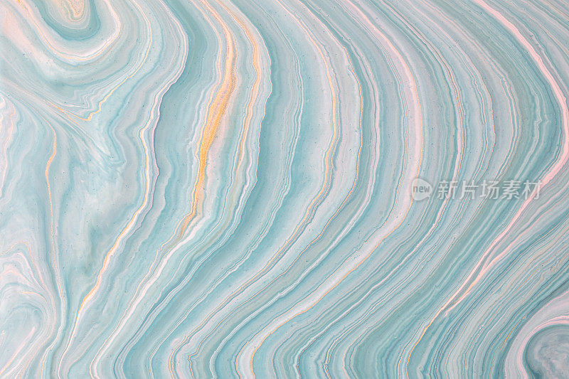 抽象流体艺术背景蓝色和白色闪烁的颜色。液体的大理石