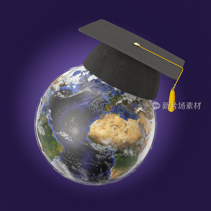 地球上的全球教育概念学位帽