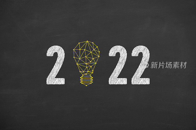 新的2022年创新理念概念的黑板背景