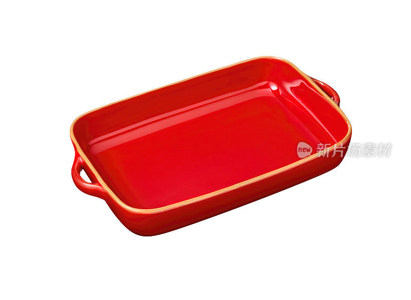 红色搪瓷烤盘孤立在白色上