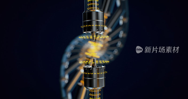 未来的DNA连接插图在黑色背景与复制空间的现代设计
