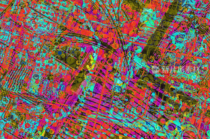 彩色电子印刷电路板细节程式化的超现实艺术表现