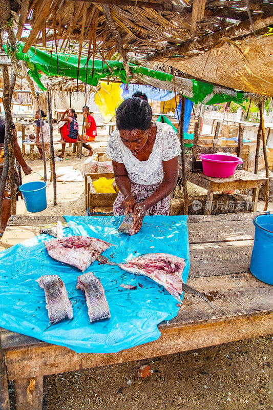 马达加斯加，Toamasina，当地市场上的新鲜鱼食