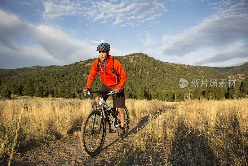 美国西部山区山地骑自行车的人