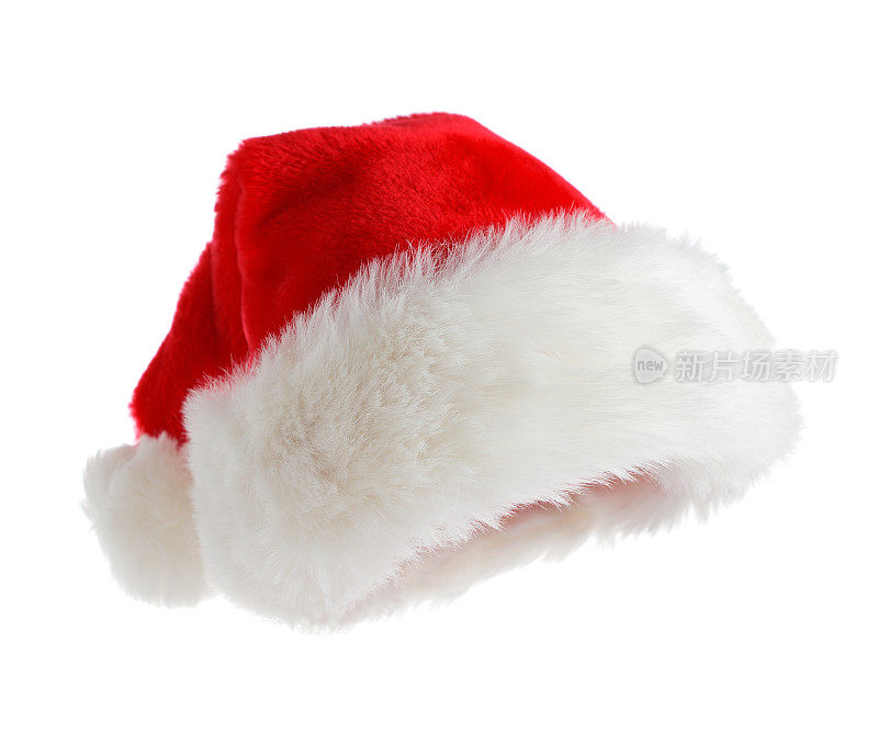 有毛绒装饰的红白相间的圣诞老人帽