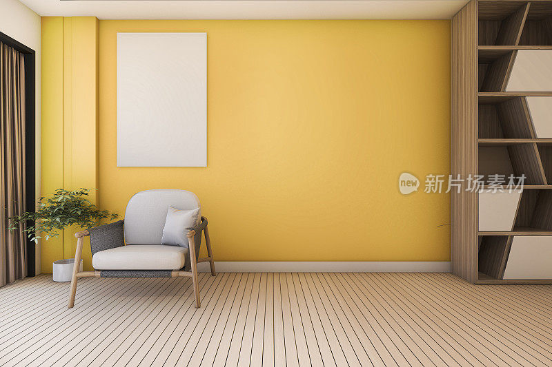 3d渲染复古黄色客厅与扶手椅