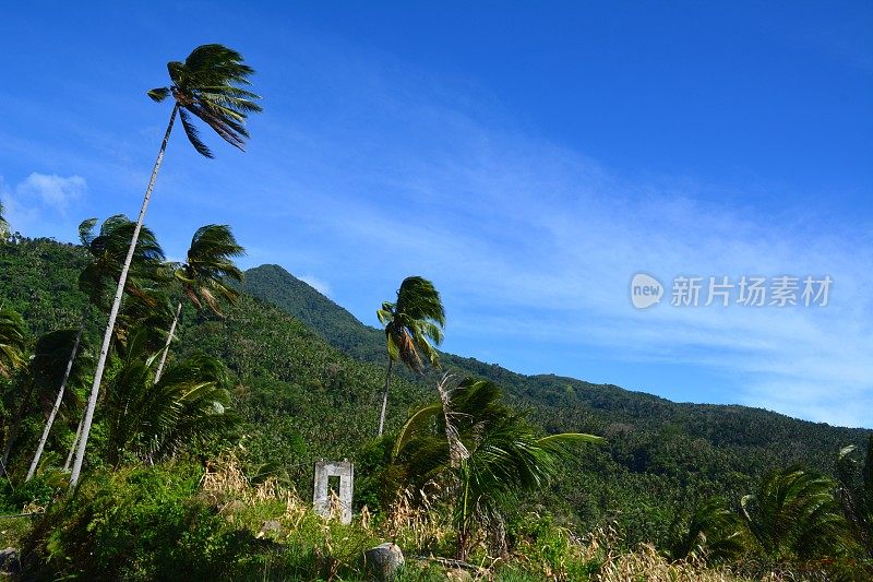 绿色的火山景观在卡米圭因岛，菲律宾