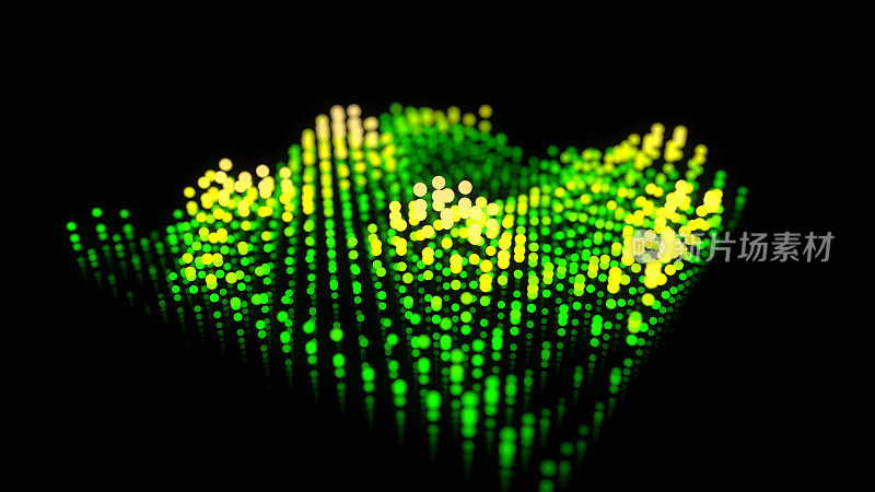 网格的明亮原子阵列形状，运动模糊。摘要三维渲染背景。
