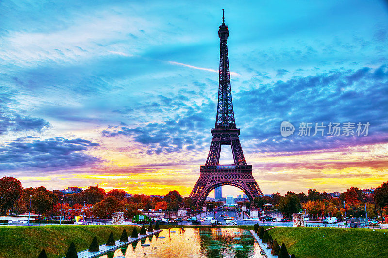 法国巴黎埃菲尔铁塔的城市景观