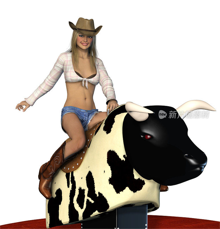 漂亮的女牛仔骑着公牛