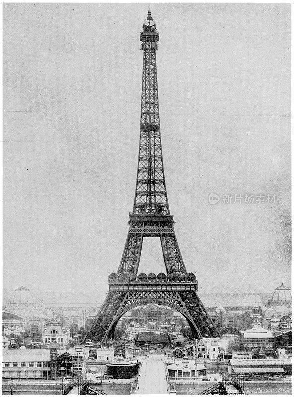 世界著名景点的古董照片:埃菲尔铁塔，巴黎，法国