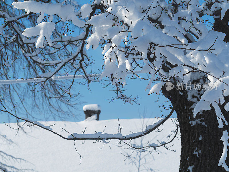 冬天街道上的雪屋顶