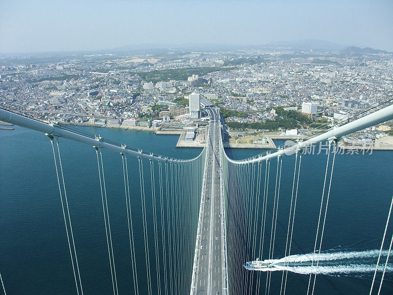 日本明石海峡大桥的顶视图