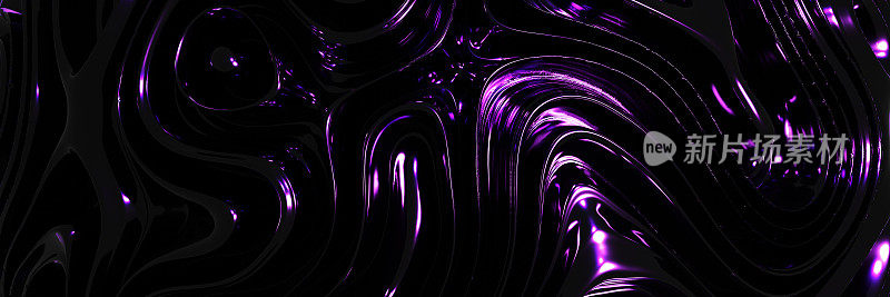 3D渲染，抽象的深色波浪线背景。抽象液体图案现代背景，流体彩色波浪纹理，Voronoi纹理墙纸