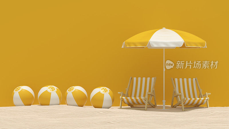 沙滩伞和沙滩椅，暑假旅行背景