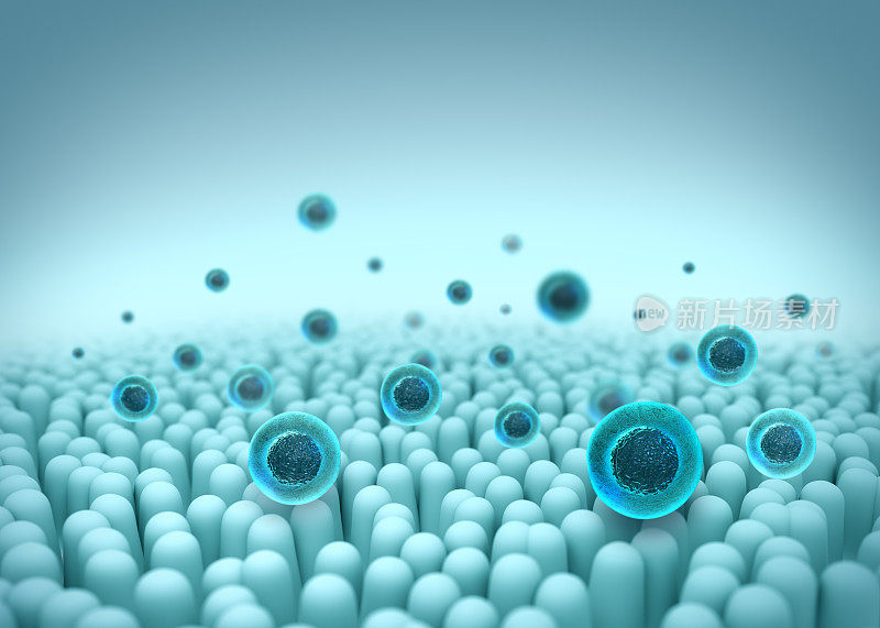 干细胞显微镜，医学摘要背景，3D渲染