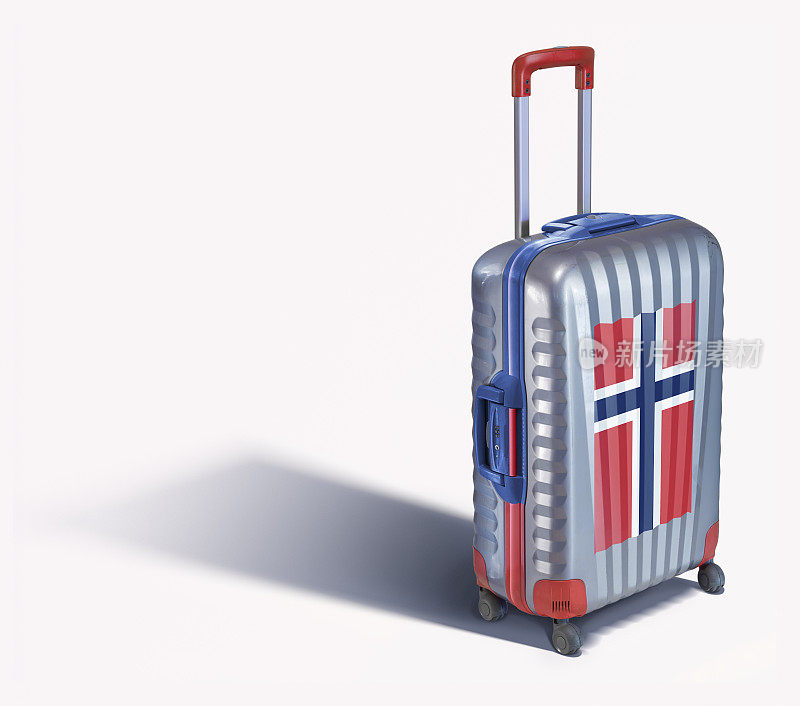 白色上有挪威国旗的现代手提箱