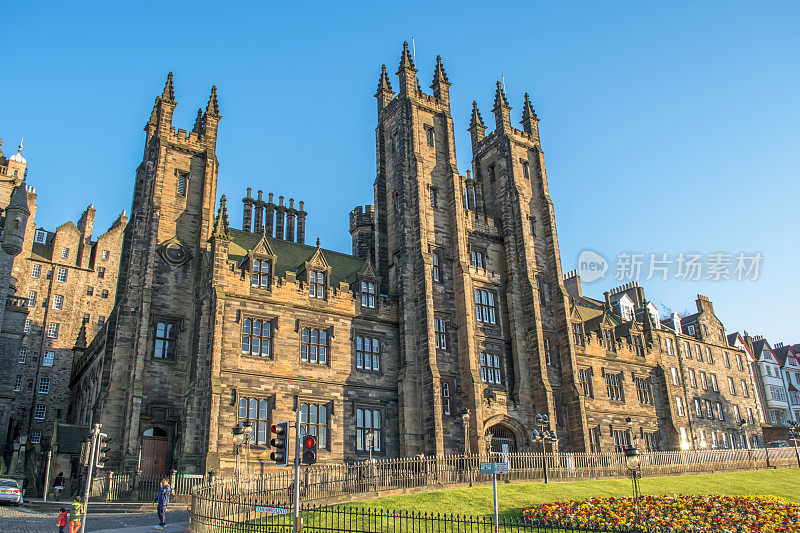 爱丁堡大学，神学院建筑，会堂艺术中心的正面视图，爱丁堡市中心的古典建筑