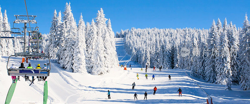 滑雪胜地，塞尔维亚，电梯，斜坡，人们滑雪