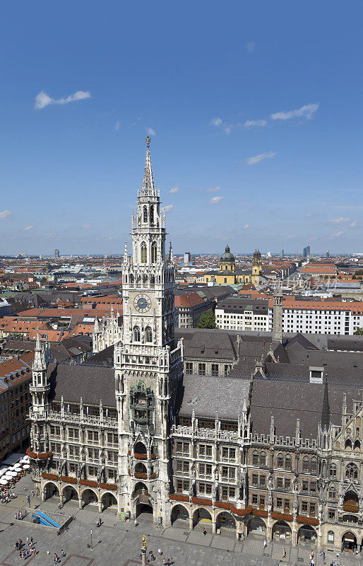 鸟瞰图慕尼黑市政厅和玛丽恩广场德国