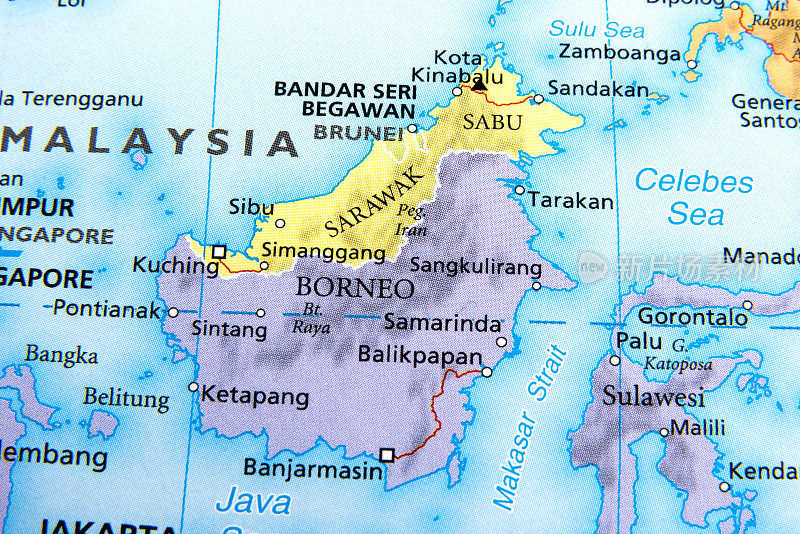 婆罗洲的地图、沙捞越、文莱