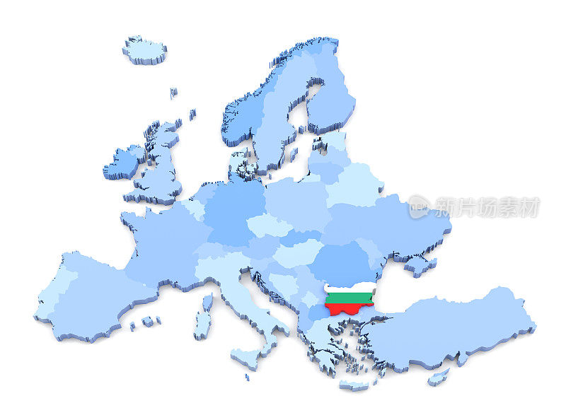 欧洲地图，保加利亚国旗