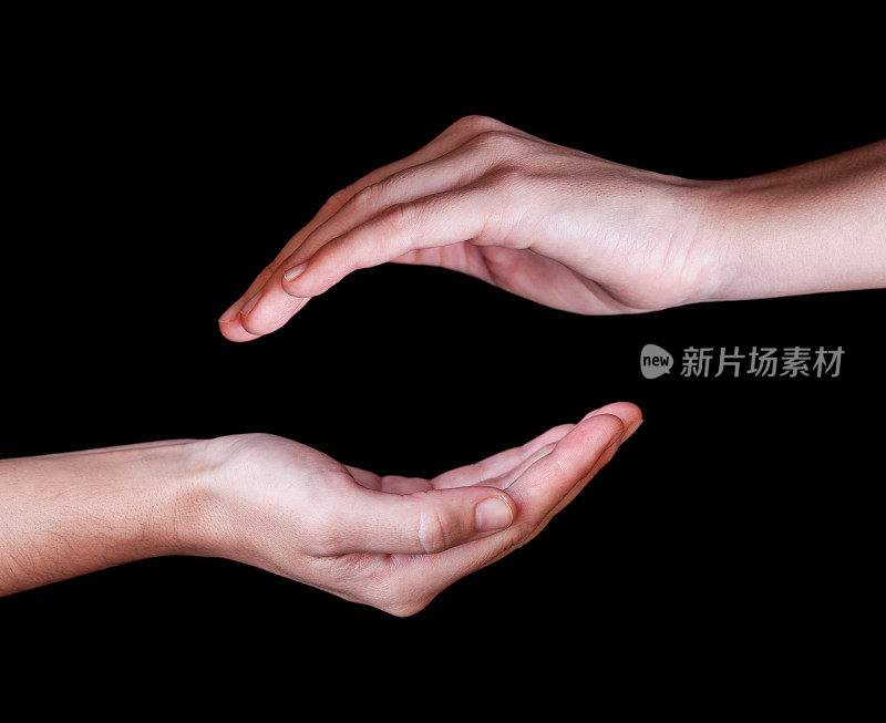 女性或女性双手抱杯中有一种保护、保护、安全或安全概念的象征。