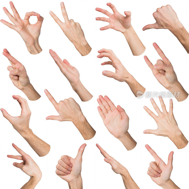 一组显示符号的白人男性的手