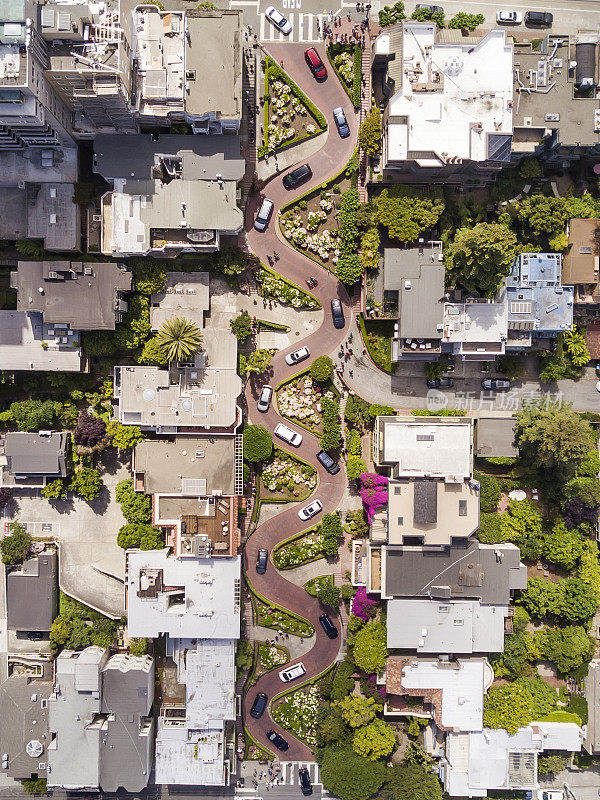 朗伯德街和旧金山的鸟瞰图