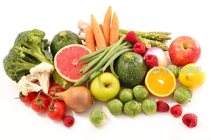 水果和蔬菜，低热量的概念