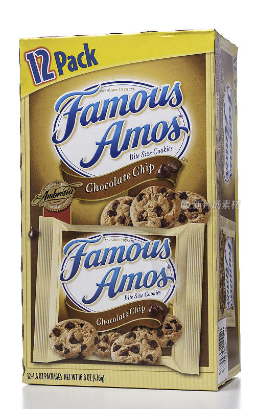 著名的阿莫斯一口大小的巧克力饼干12包盒子