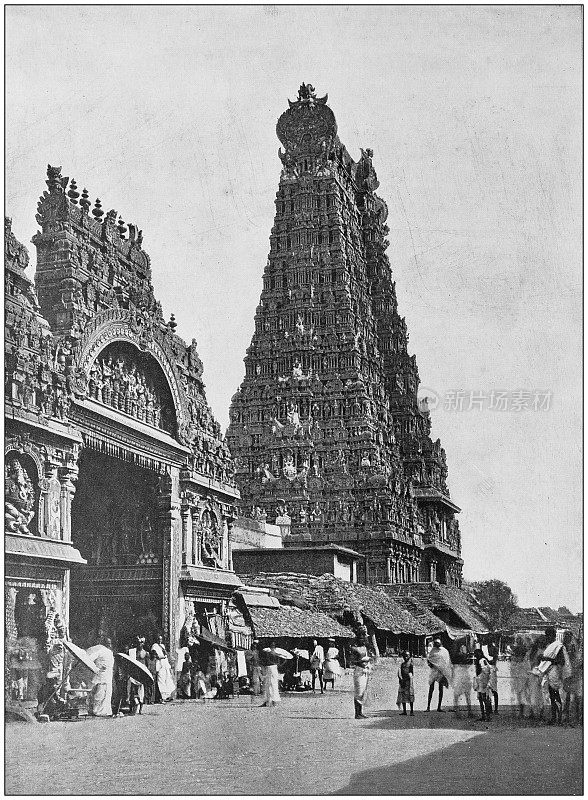 大英帝国的古老照片:米纳克什寺庙，马杜赖，印度