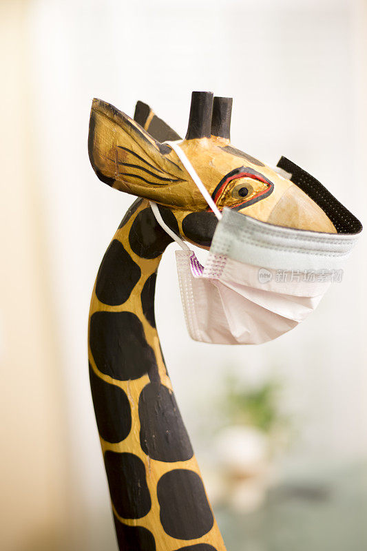 在困难的情况下，木制长颈鹿得到了一个面具。