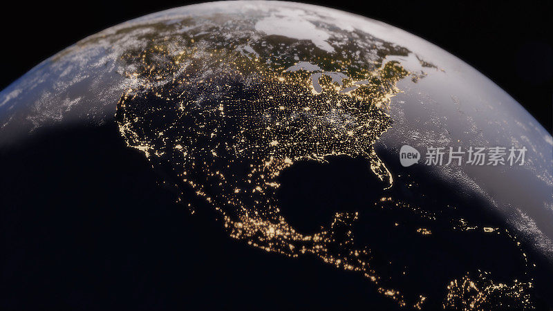 从太空看美利坚合众国的夜光
