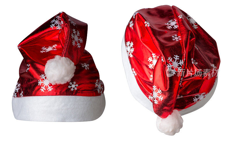 圣诞老人的帽子孤立在白色的背景。圣诞老人的帽子是为在圣诞节戴。