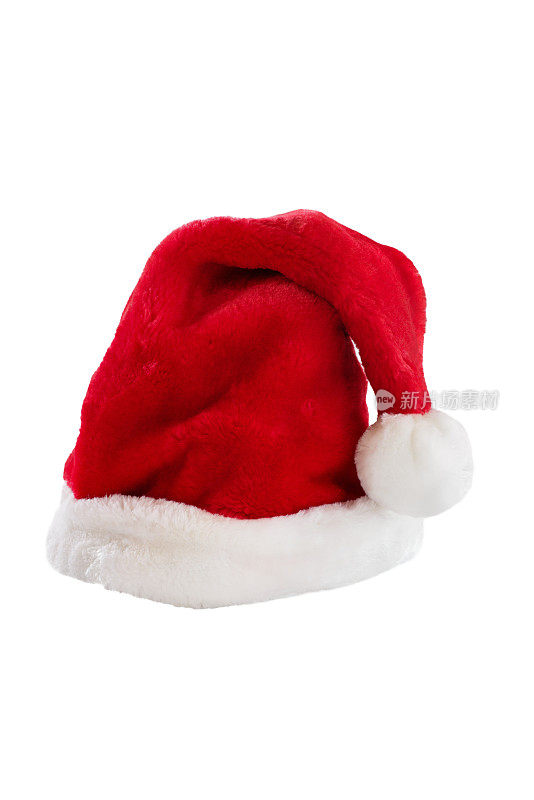 红色毛皮圣诞帽孤立在白色