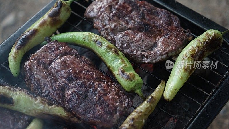 烤肉，牛排，青椒